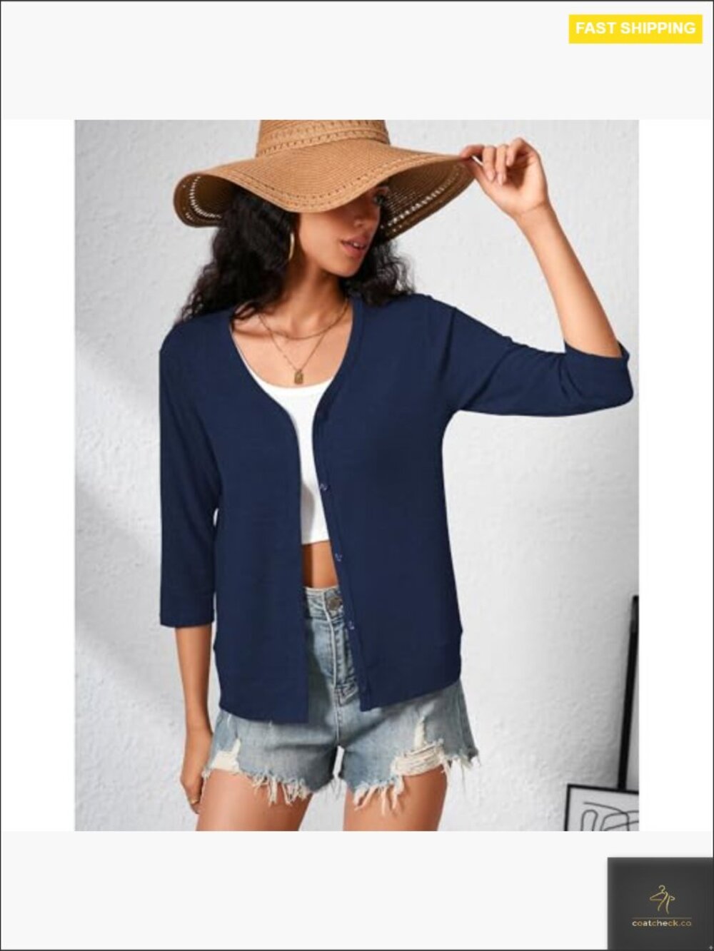 Lightweight Knit Cardigan 3/4 Sleeve Button Down Open Front Summer Cover Up - Picture 4 of 7